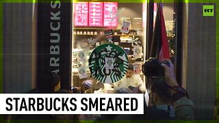 Protesters vandalize Starbucks during pro-Palestine protest in Barcelona