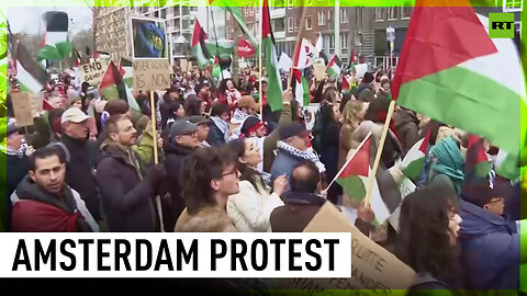 Pro-Palestinian demonstrators hold rally in Amsterdam during Israeli president’s visit