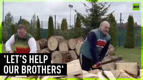 Lukashenko trolls EU by chopping firewood for them