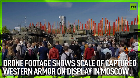 Drone captures scale of captured Western armor on display in Moscow