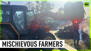 Protesting farmers set fire to straw and tires on roads leading to Toulouse airport