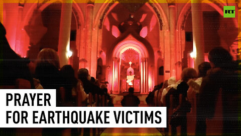 Aleppo church lit in red | Memorial ceremony for victims of catastrophic earthquake