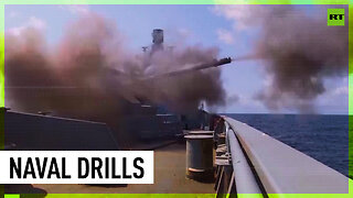 Russian warship holds drills in Atlantic