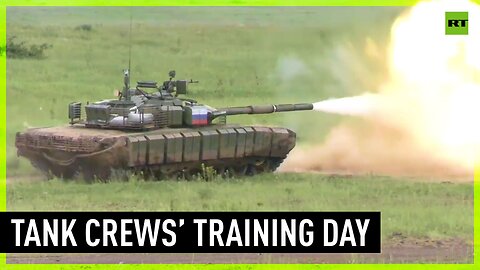 Russian tank crews take part in firing drills