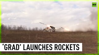 Russian 'Grad' multiple rocket launcher systems fire in Ukraine