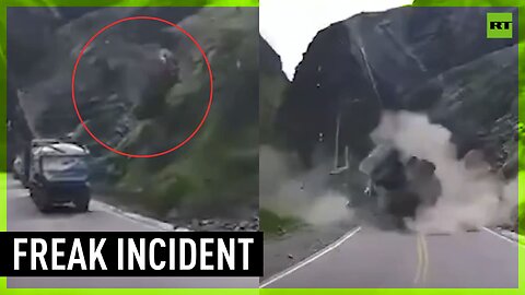Falling boulders crush trucks on Peruvian road