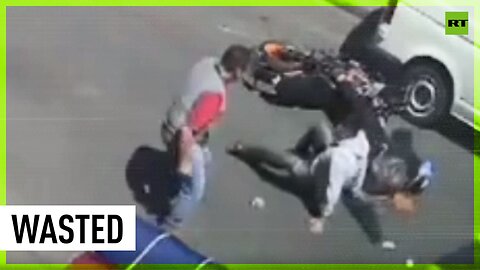 Mexican cop body blocks bolting bikers
