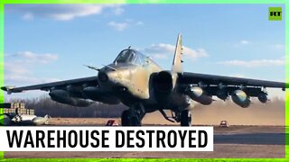 Russian Su-25 destroys Ukrainian ammo warehouse