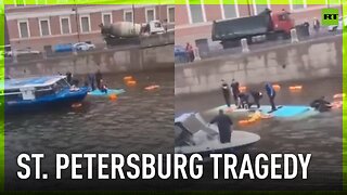 Bus falls into river after accident on bridge in St. Petersburg, Russia