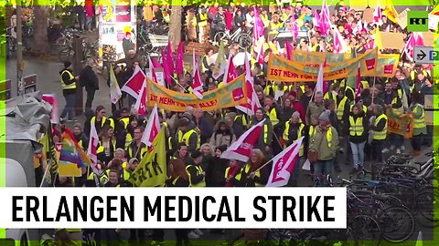 Hundreds of medical workers strike for higher wages in Erlangen, Germany