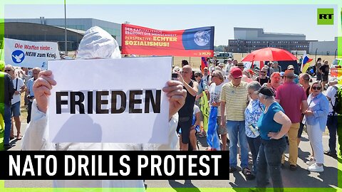 Citizens rally in Wunstorf Air Base against NATO's Air Defender '23 military drills