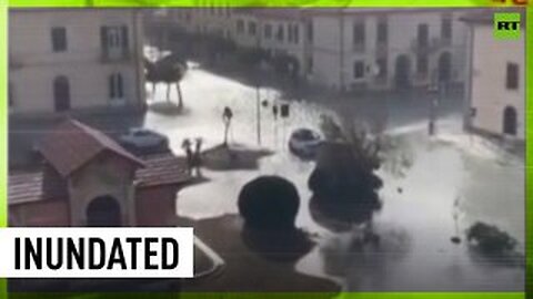Streets turned into rivers in Italian seaside resort after strong winds whip up storm surge