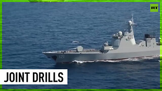 Russian and Chinese navy warships take part in air raid simulation