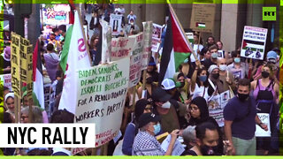 Protesters gather outside Friends of IDF headquarters NYC
