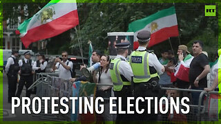 Protests outside Iranian embassy in London on election day