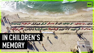 Child victims’ names marked on Gaza shore