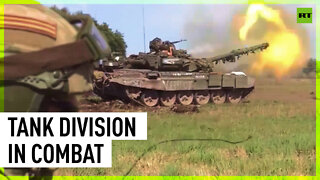 Russian tank unit pummels enemy positions