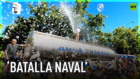 Madrid citizens engage in a water fight for annual festival