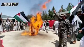 Afghan protesters burn Israeli and US flags in support of Palestine