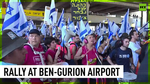 Anti-government protesters rally at Ben-Gurion Airport on 'Day of Disruption'