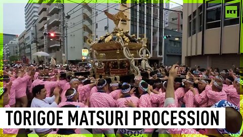 Four-ton shrine carried during Torigoe Matsuri procession in Japan