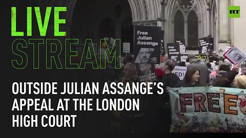 Outside the High Court in London as judges hear Julian Assange’s appeal against extradition to US