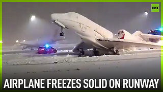 Airplane freezes solid on runway