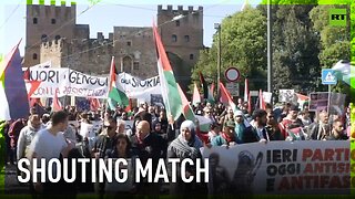 Pro and anti-Israeli protesters face off on Liberation Day in Rome