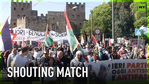 Pro and anti-Israeli protesters face off on Liberation Day in Rome