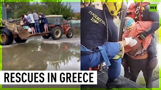 Greek army and emergency teams rescue people from flooded areas in central Greece