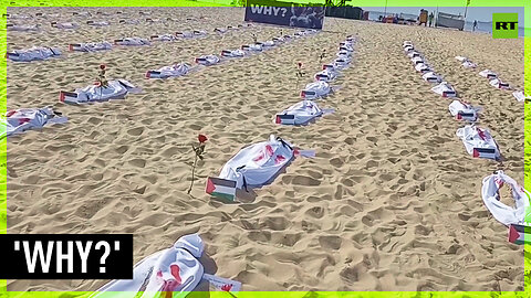 120 burial shrouds lay on Brazilian beach in tribute to children killed in Gaza