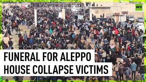 Thousands mourn victims of house collapse in Syrian city of Aleppo