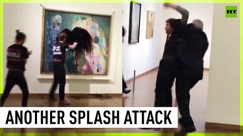 ‘Climate activists’ throw black liquid at Klimt painting