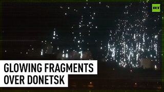 Scattering of glowing fragments spotted over Donetsk sky