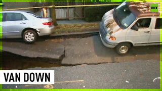 Van tumbles into sinkhole in New York