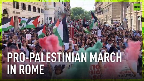 Palestinian supporters march to Sapienza University in Rome