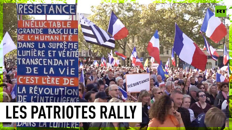 Les Patriotes party supporters rally in Paris against NATO and sanctions on Russia