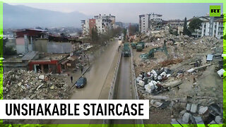 Fire escape staircase: The only thing remains standing after Türkiye building collapse