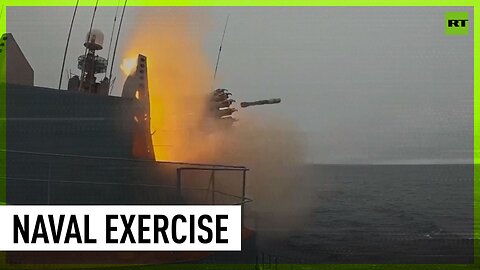 Mock target destroyed during Russia-China joint naval drills