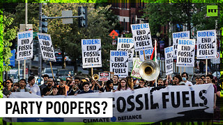 Climate activists protest as journalists arrive for correspondents’ dinner in DC