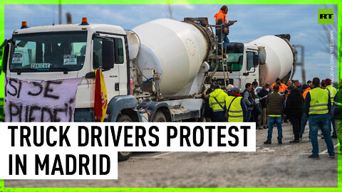 Truck drivers protest in Madrid against high fuel prices