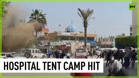 Moment strike hits tent camp in Gaza hospital