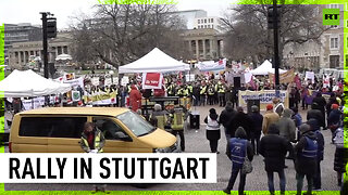 Public laborers rally in Stuttgart demanding higher wages