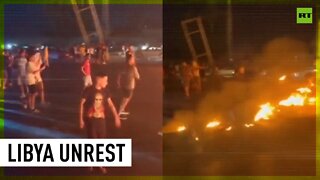 Tires on fire in Tripoli, Libya as protests persist
