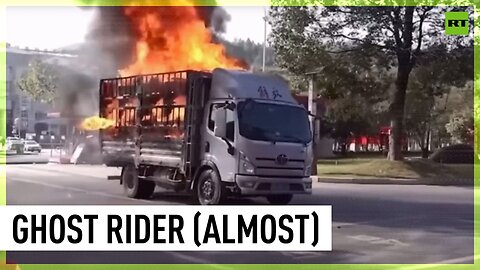 Heroic driver takes burning truck to fire station