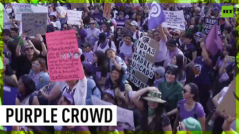 Thousands clad in purple march in Mexico City to mark Women's Day