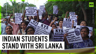 Indian students stage rally outside Sri Lankan embassy in New Delhi in show of support