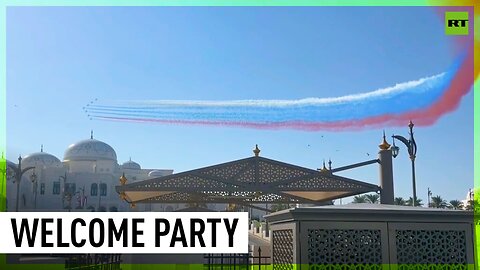 Russian flag colors Abu Dhabi skies as UAE welcomes Putin