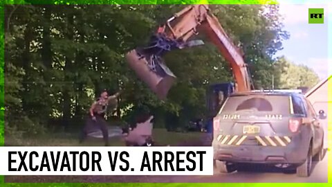 Man tries to stop son’s arrest using an excavator