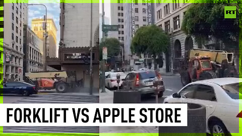 Man crashes stolen forklift into Apple Store
